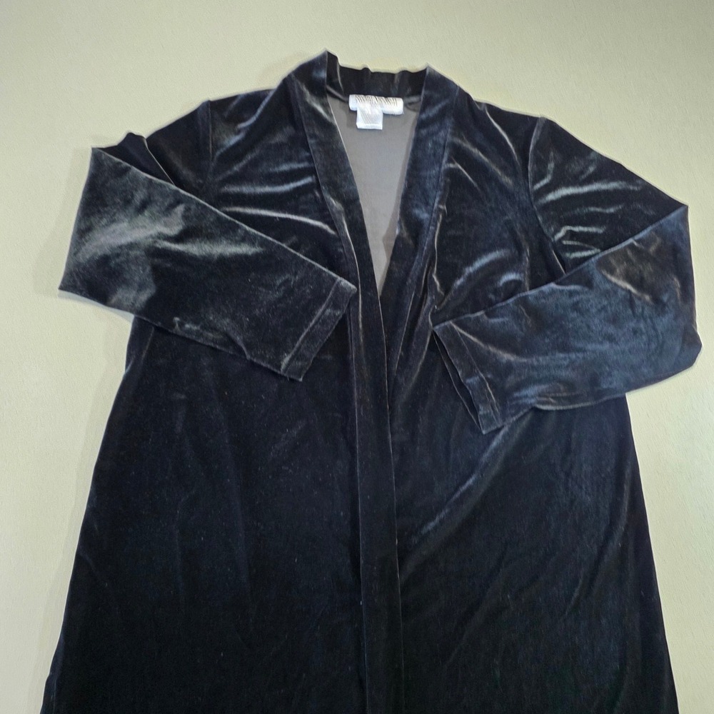 Ronni Nicole II Black Velvet Open Front Longline Cardigan Duster NN188 Size XL
